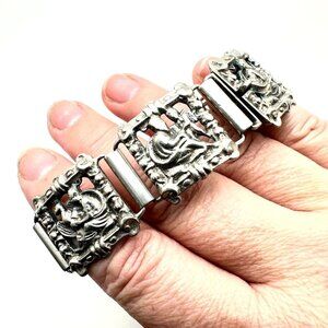 Antique Danish 830 Silver Hallmarked Panel 7 Inch Bracelet 51 Grams Hallmarked